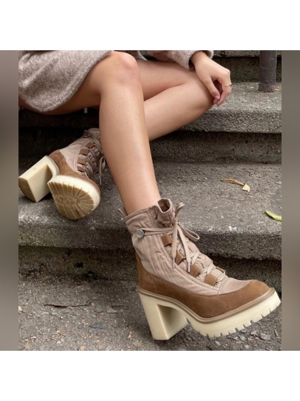 Dolce Vita Celia’s Nylon Leather Lace Up Heeled Lugged Sole Boots